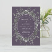 Invitation Mariage Améthyste Feuilles d'Argent (Debout devant)