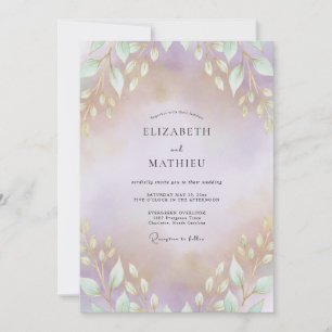 Invitation Mariage Améthyste Feuilles d'Or