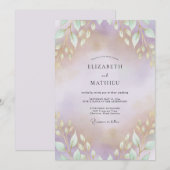 Invitation Mariage Améthyste Feuilles d'Or (Devant / Derrière)