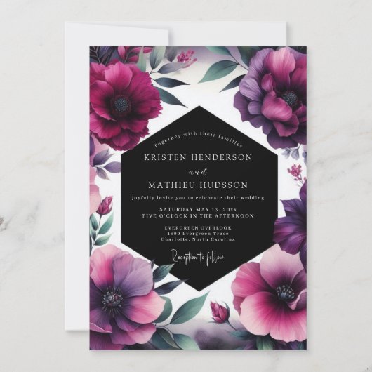 Invitation Mariage Améthyste Floraison Dramatique (Devant)