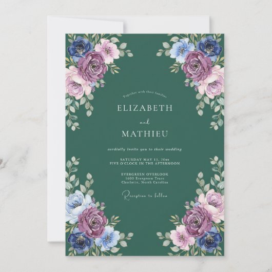 Invitation Mariage Améthyste Forêt Feuillage Eucalyptus (Devant)