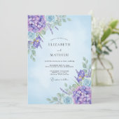 Invitation Mariage Améthyste Hydrangea Bleuet Eucalyptus (Debout devant)