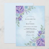 Invitation Mariage Améthyste Hydrangea Bleuet Eucalyptus (Devant / Derrière)