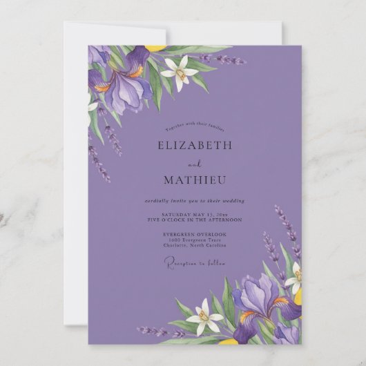 Invitation Mariage Améthyste Iris Feuillage Eucalyptus (Devant)