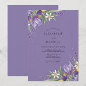 Invitation Mariage Améthyste Iris Feuillage Eucalyptus (Devant / Derrière)