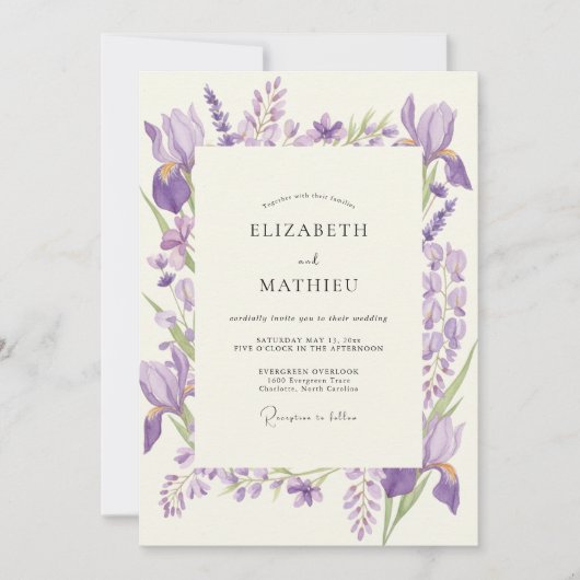 Invitation Mariage Améthyste Iris Violet Eucalyptus (Devant)