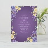 Invitation Mariage Améthyste Jaune Feuillage Gris Eucalyptus (Debout devant)