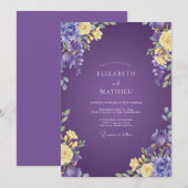 Invitation Mariage Améthyste Jaune Feuillage Gris Eucalyptus (Devant / Derrière)