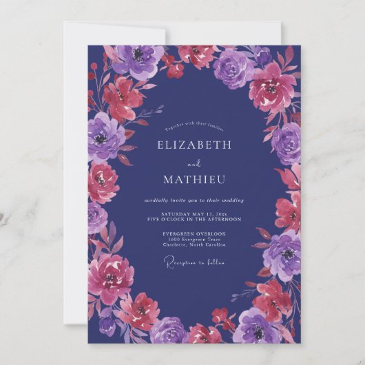 Invitation Mariage Améthyste Magenta Ranunculus Eucalyptus (Devant)