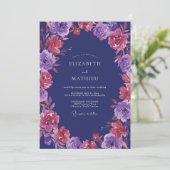 Invitation Mariage Améthyste Magenta Ranunculus Eucalyptus (Debout devant)