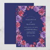 Invitation Mariage Améthyste Magenta Ranunculus Eucalyptus (Devant / Derrière)
