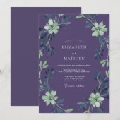 Invitation Mariage Améthyste Menthe Feuillage Eucalyptus Pous (Devant / Derrière)