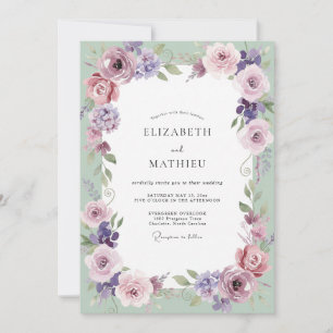 Invitation Mariage Améthyste Menthe Feuillage Gris Eucalyptus