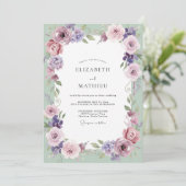 Invitation Mariage Améthyste Menthe Feuillage Gris Eucalyptus (Debout devant)