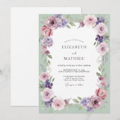 Invitation Mariage Améthyste Menthe Feuillage Gris Eucalyptus (Devant / Derrière)