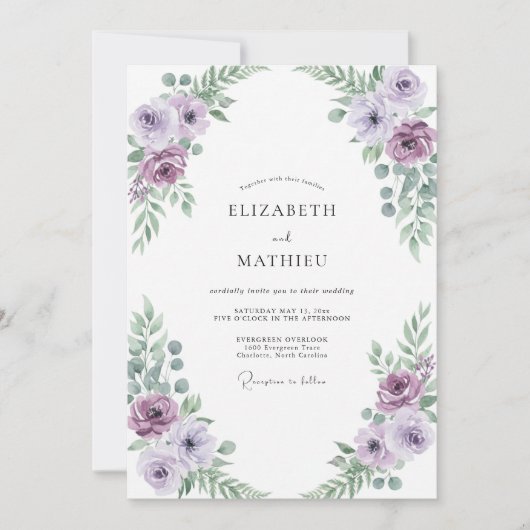 Invitation Mariage Améthyste Menthe Renoncule Eucalyptus (Devant)