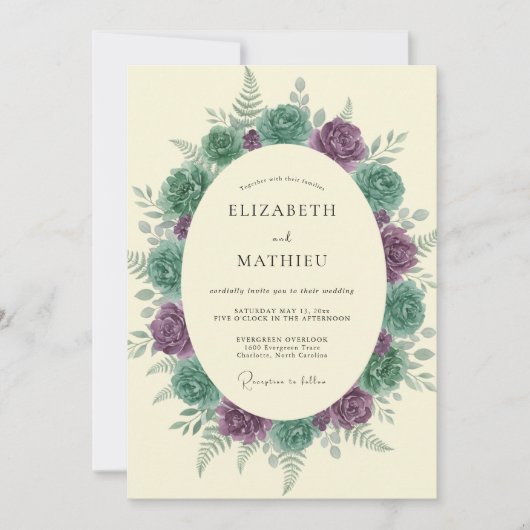 Invitation Mariage Améthyste Mousse de Mer Eucalyptus Succule (Devant)