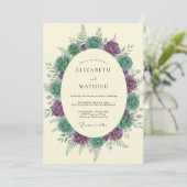 Invitation Mariage Améthyste Mousse de Mer Eucalyptus Succule (Debout devant)