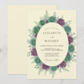 Invitation Mariage Améthyste Mousse de Mer Eucalyptus Succule (Devant / Derrière)