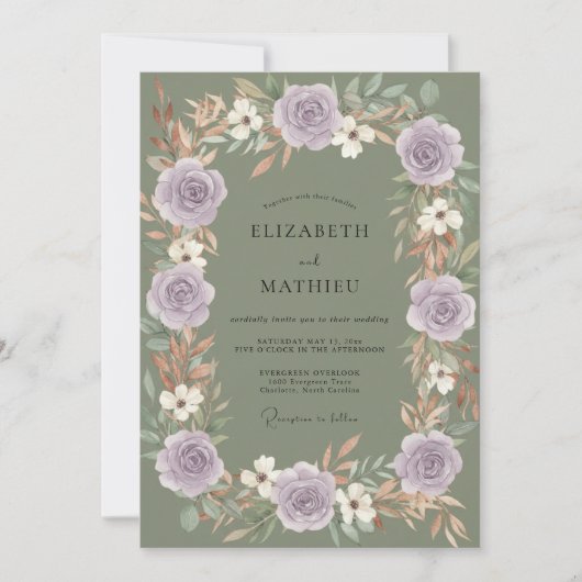 Invitation Mariage Améthyste Olive Rose (Devant)