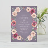 Invitation Mariage Améthyste Pêche Ranunculus Eucalyptus (Debout devant)