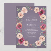 Invitation Mariage Améthyste Pêche Ranunculus Eucalyptus (Devant / Derrière)