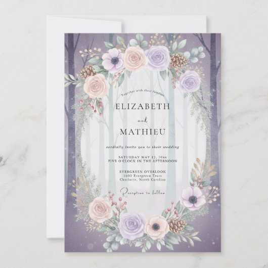 Invitation Mariage Améthyste Pêche Ranunculus Sauge (Devant)