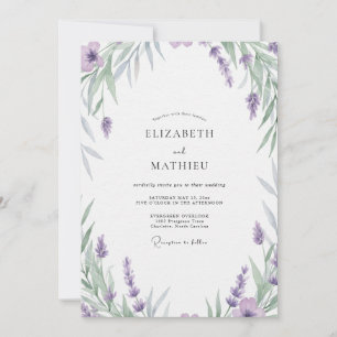 Invitation Mariage Améthyste Perle Argentée Feuillue