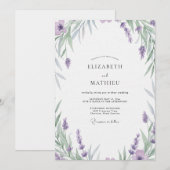 Invitation Mariage Améthyste Perle Argentée Feuillue (Devant / Derrière)