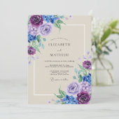 Invitation Mariage Améthyste Pérywinkle Hydrangea Eucalyptus (Debout devant)