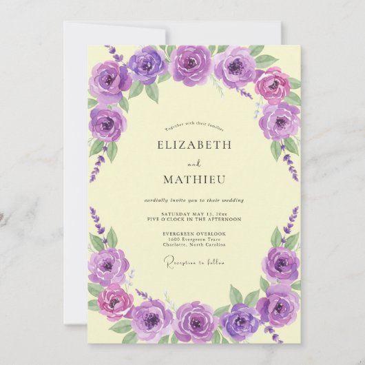 Invitation Mariage Améthyste Pétales de Citron (Devant)