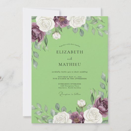 Invitation Mariage Améthyste Pétales de Pistache (Devant)