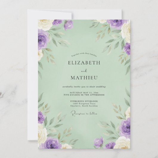 Invitation Mariage Améthyste Pistache Feuillage Eucalyptus (Devant)
