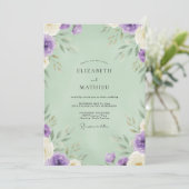 Invitation Mariage Améthyste Pistache Feuillage Eucalyptus (Debout devant)