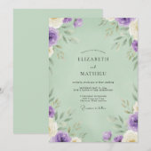 Invitation Mariage Améthyste Pistache Feuillage Eucalyptus (Devant / Derrière)