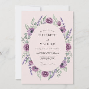 Invitation Mariage Améthyste Plume Ranunculus Eucalyptus