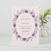 Invitation Mariage Améthyste Plume Ranunculus Eucalyptus (Debout devant)