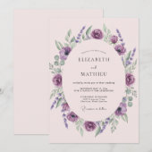 Invitation Mariage Améthyste Plume Ranunculus Eucalyptus (Devant / Derrière)