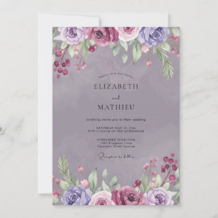 Invitation Mariage Améthyste Plume Ranunculus Sauge