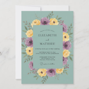 Invitation Mariage Améthyste Ranunculus Doré Eucalyptus