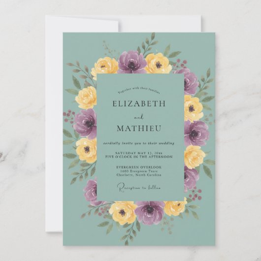 Invitation Mariage Améthyste Ranunculus Doré Eucalyptus (Devant)