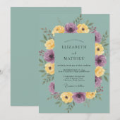 Invitation Mariage Améthyste Ranunculus Doré Eucalyptus (Devant / Derrière)