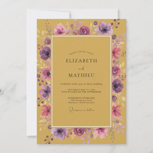 Invitation Mariage Améthyste Ranunculus Eucalyptus Or (Devant)