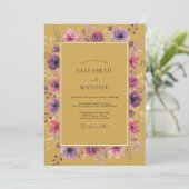 Invitation Mariage Améthyste Ranunculus Eucalyptus Or (Debout devant)