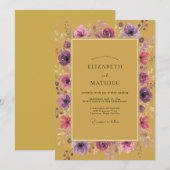 Invitation Mariage Améthyste Ranunculus Eucalyptus Or (Devant / Derrière)