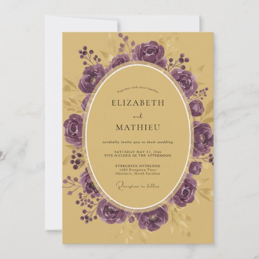 Invitation Mariage Améthyste Ranunculus Sage Or (Devant)