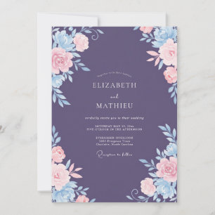 Invitation Mariage Améthyste Rose Azur Pivoine