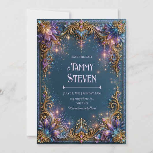 Invitation Mariage Améthyste Starlight Filigree (Devant)
