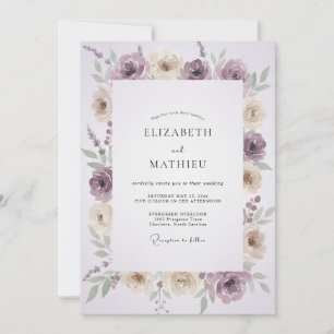Invitation Mariage Améthyste Taupe Foliage Eucalyptus