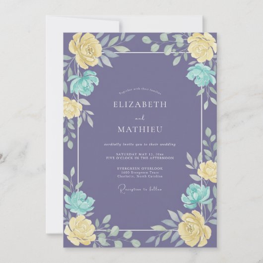 Invitation Mariage Améthyste Téalgue Ranunculus Eucalyptus (Devant)